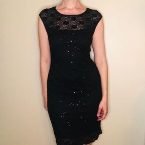 Connected Apparel Black Sequin Lace Dress Size 8